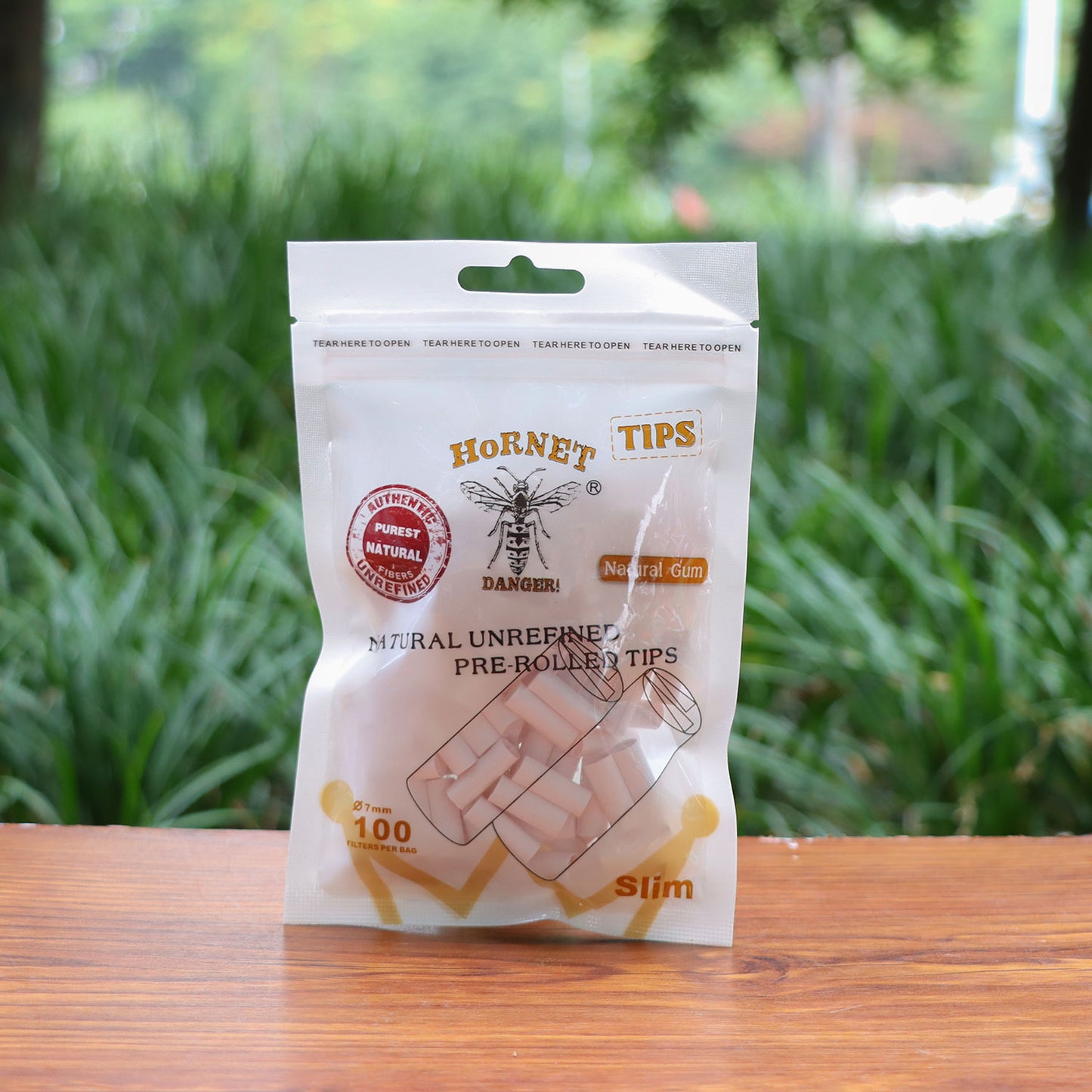 HORNET Ø 7 Slim Pre Rolled Tips, Brown Organic Cigarette Rolling Tips, 100 Tips / Pack
