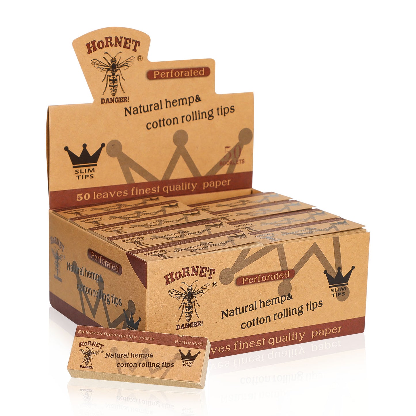 HORNET Natural Organic Rolling Tip, Brown Slim Rolling Tips, 50 Tips / Pack 50 Pack / Box