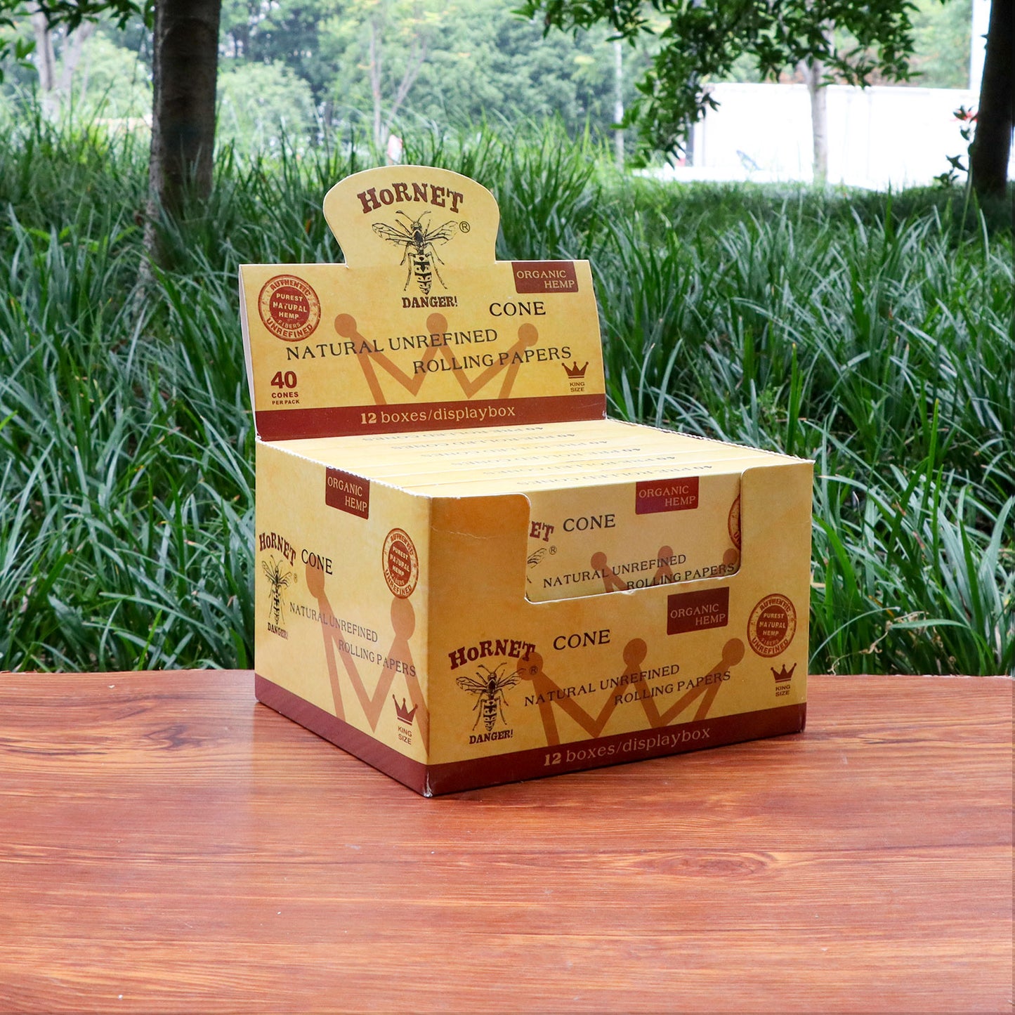 HORNET King Size Brown Pre Rolled Cones, Natural Rolling Cones, Slow Burning Pre Rolled Rolling Paper, 40 PCS / Pack 12 Packs / Box