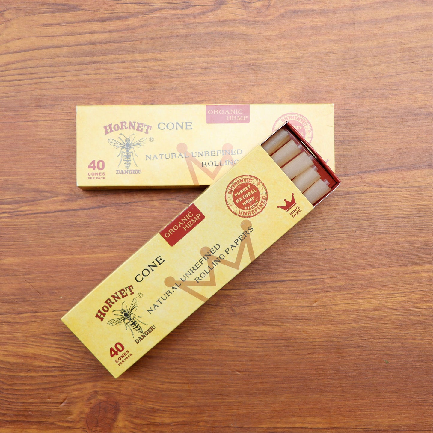 HORNET King Size Brown Pre Rolled Cones, Natural Rolling Cones, Slow Burning Pre Rolled Rolling Paper, 40 PCS / Pack 12 Packs / Box
