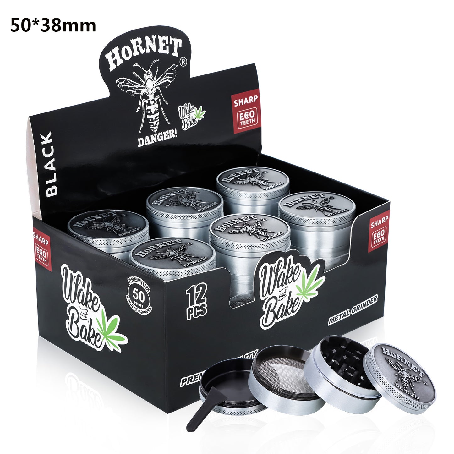 HORNET Zinc Alloy Herb Grinder, 4 Lay Ø 50 Smoker Grinder, Portable & Easy Clean Metal Herbal Grinder, 6 PCS / Box