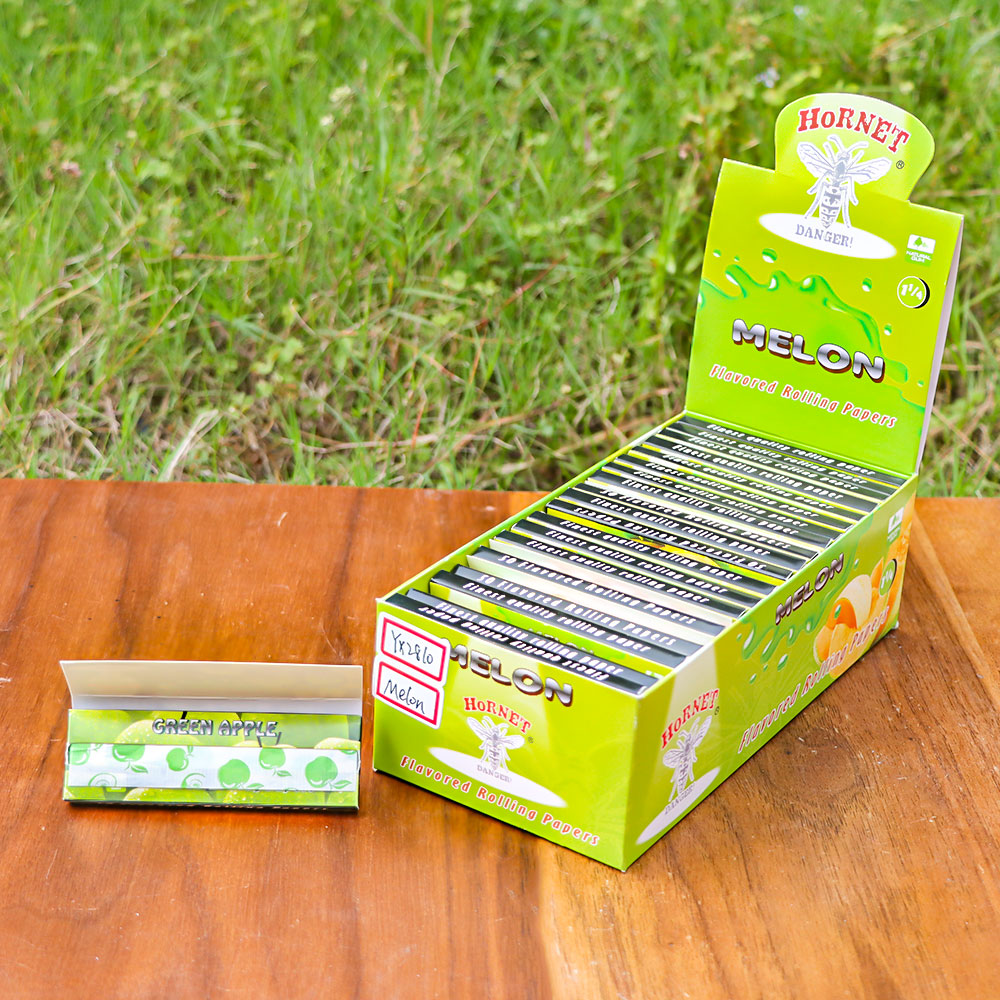 HORNET 1 1/4 Size Hami Melon Flavors Rolling Papers, Slow Burning Rolling Paper, Natural Rolling Paper, 50 Piece / Pack 50 Pack / Box