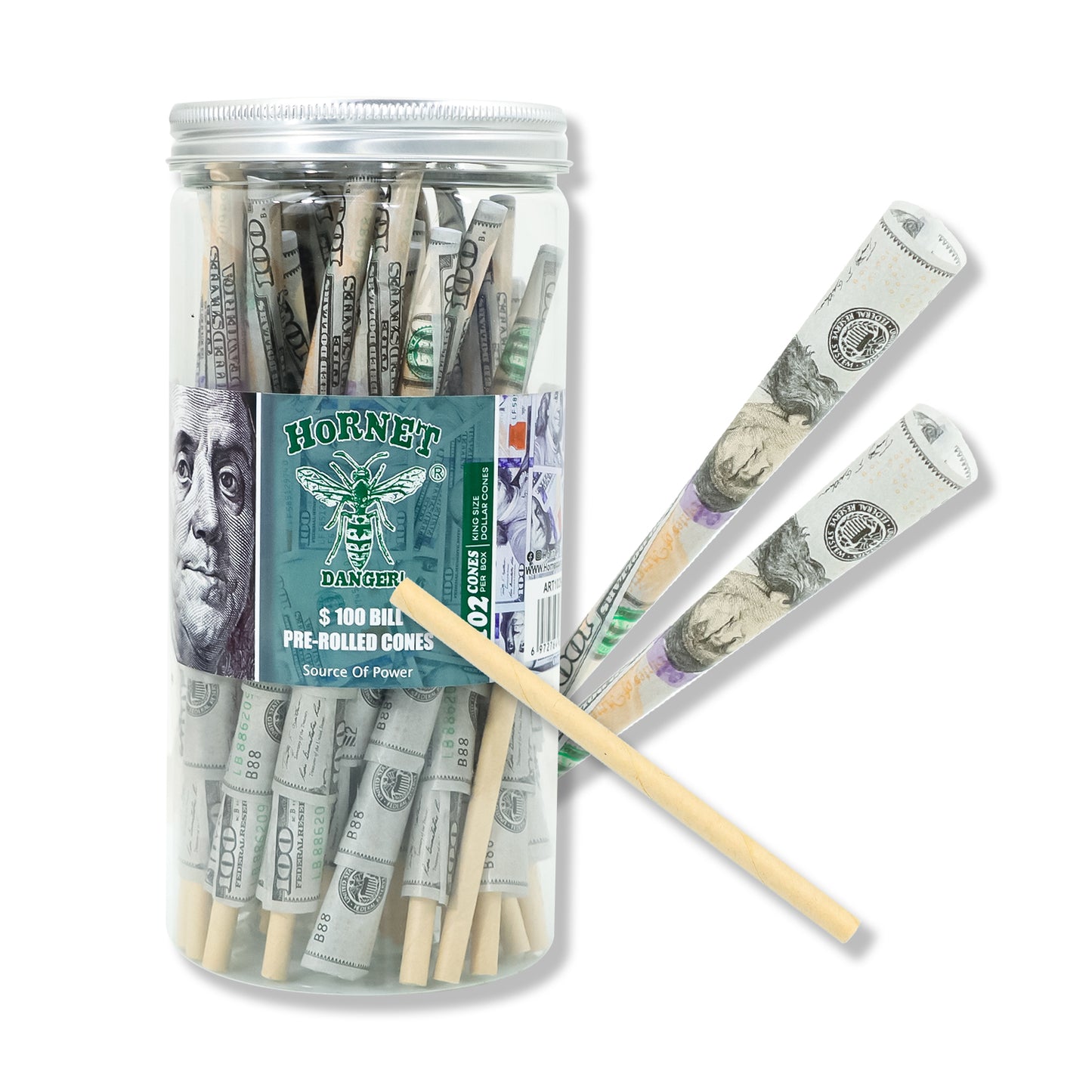 HORNET Dollar Design Pre Rolled Cones, King Size Pre Rolled Rolling Paper With Tips, Slow Burning Rolling Cones, 102 PCS