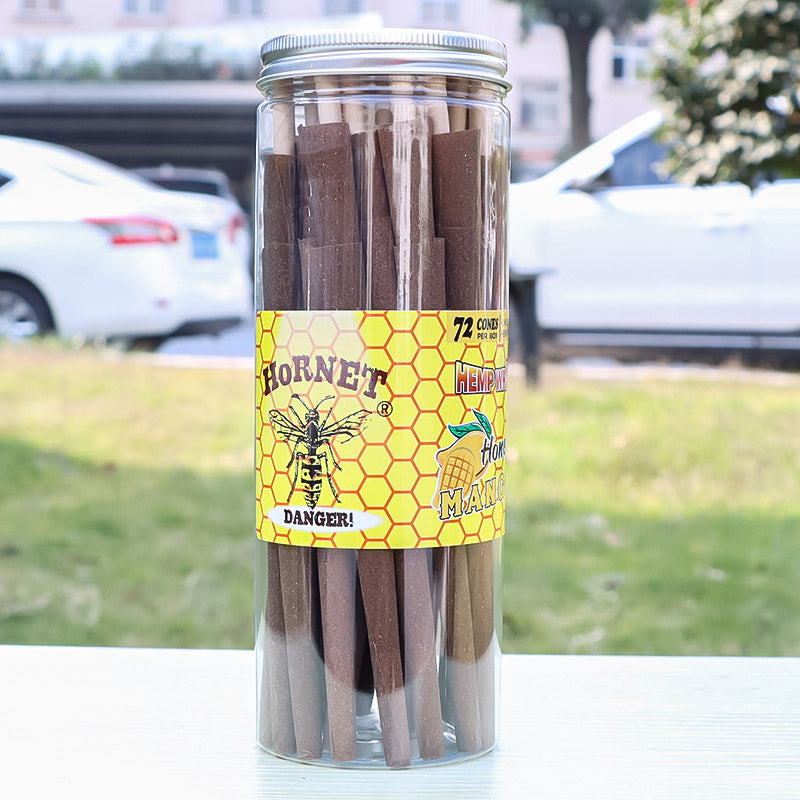 HORNET Mango Flavored Brown Pre Rolled Cones, King Size Pre Rolled Rolling Paper with tips, Slow Burning Rolling Cones & load, 72 PCS / Jar