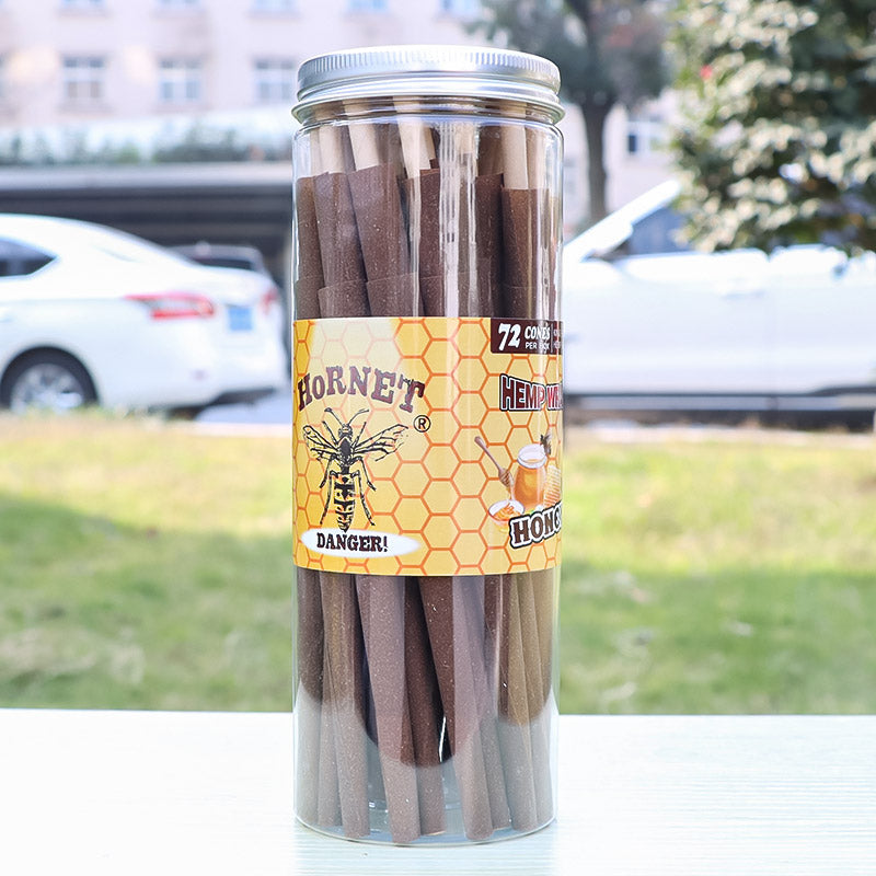 HORNET Honey Flavored Pre Rolled Cones, King Size Brown Pre Rolled Rolling Paper with tips, Slow Burning Rolling Cones & load, 72 PCS / Jar