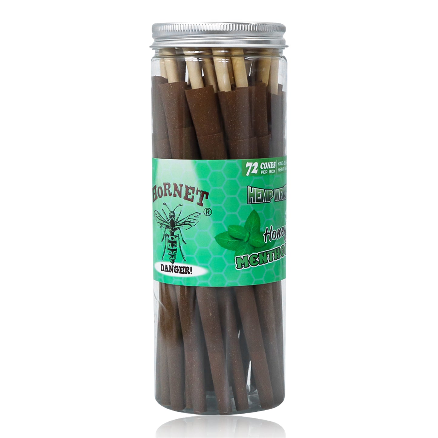 HORNET Mint Flavored Brown Pre Rolled Cones, King Size Pre Rolled Rolling Paper with tips, Slow Burning Rolling Cones & load, 72 PCS / Jar