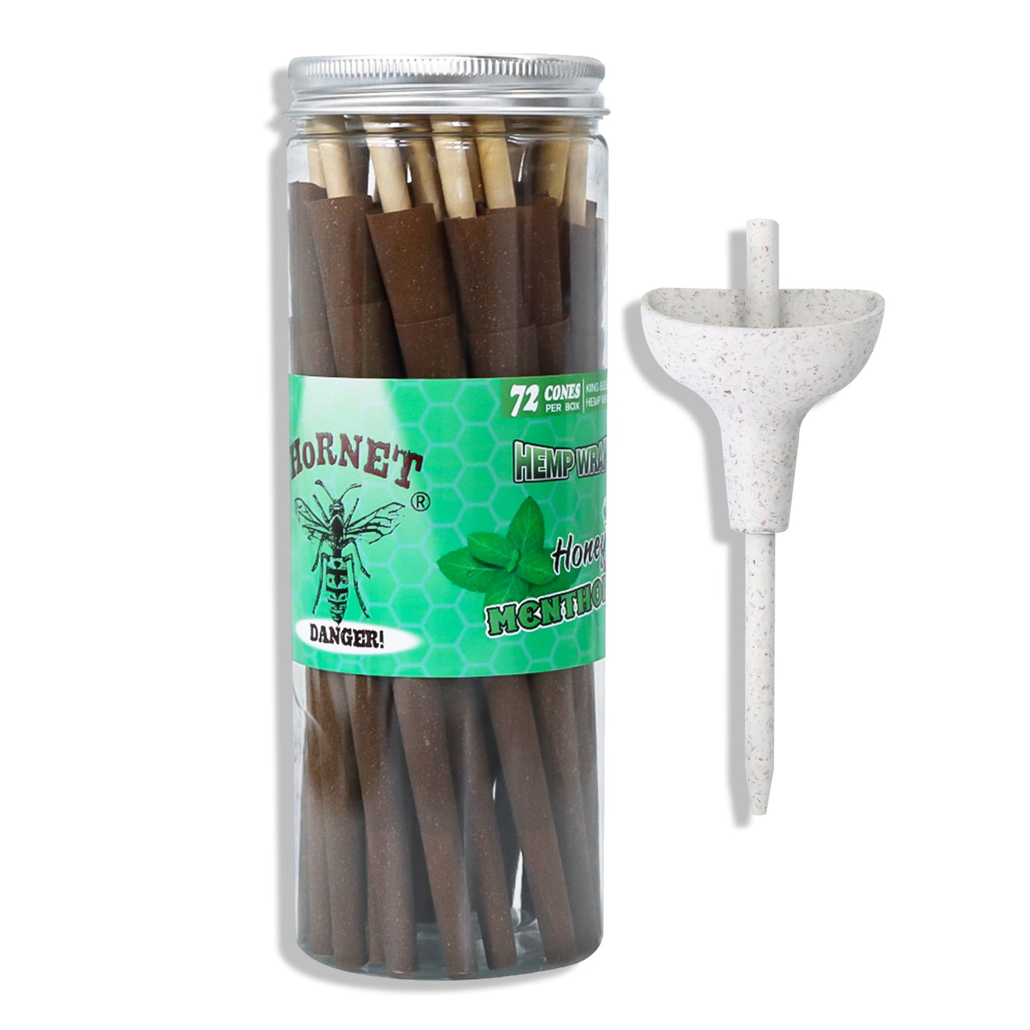 HORNET Mint Flavored Brown Pre Rolled Cones, King Size Pre Rolled Rolling Paper with tips, Slow Burning Rolling Cones & load, 72 PCS / Jar
