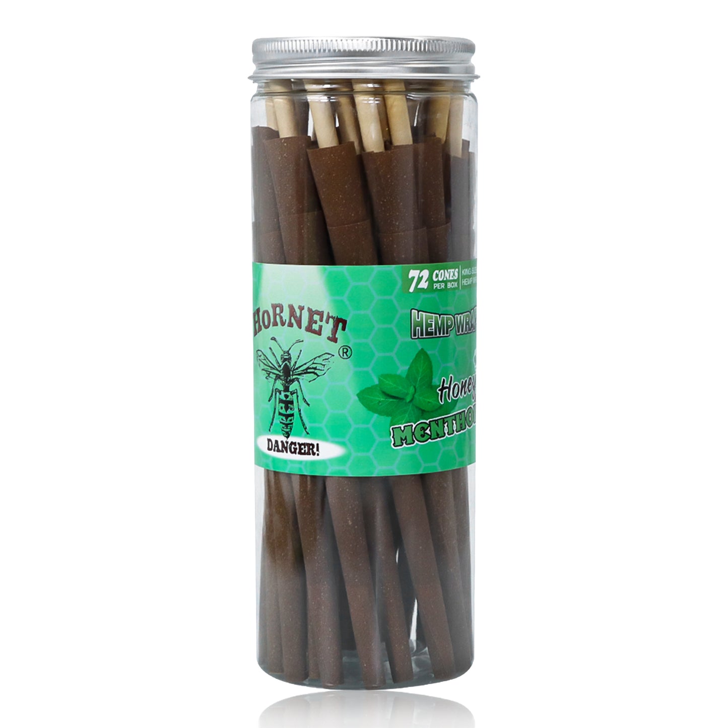 HORNET Mint Flavored Brown Pre Rolled Cones, King Size Pre Rolled Rolling Paper with tips, Slow Burning Rolling Cones & load, 72 PCS / Jar