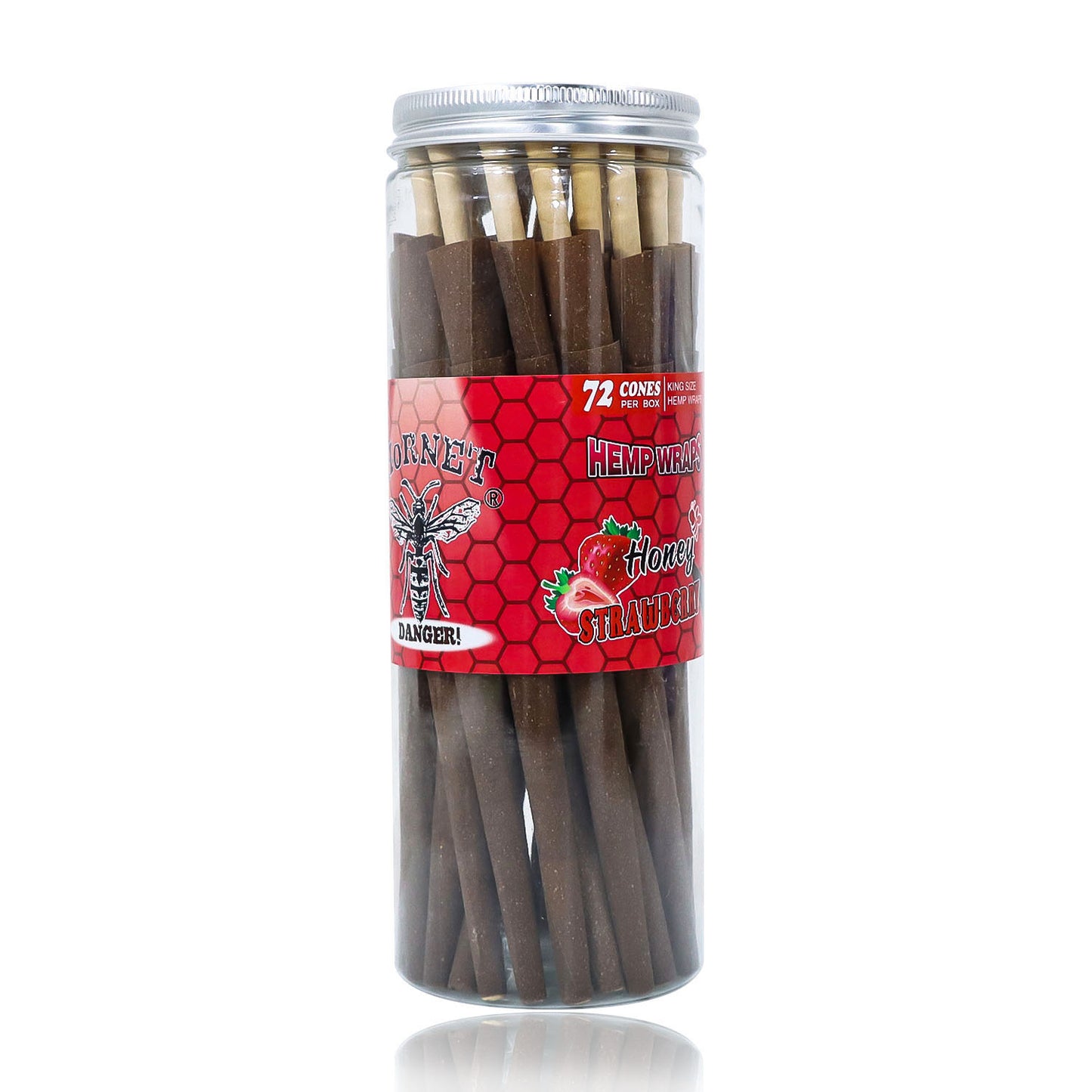 HORNET Strawberry Flavored Brown Pre Rolled Cones, King Size Pre Rolled Rolling Paper with tips, Slow Burning Rolling Cones & load, 72 PCS / Jar