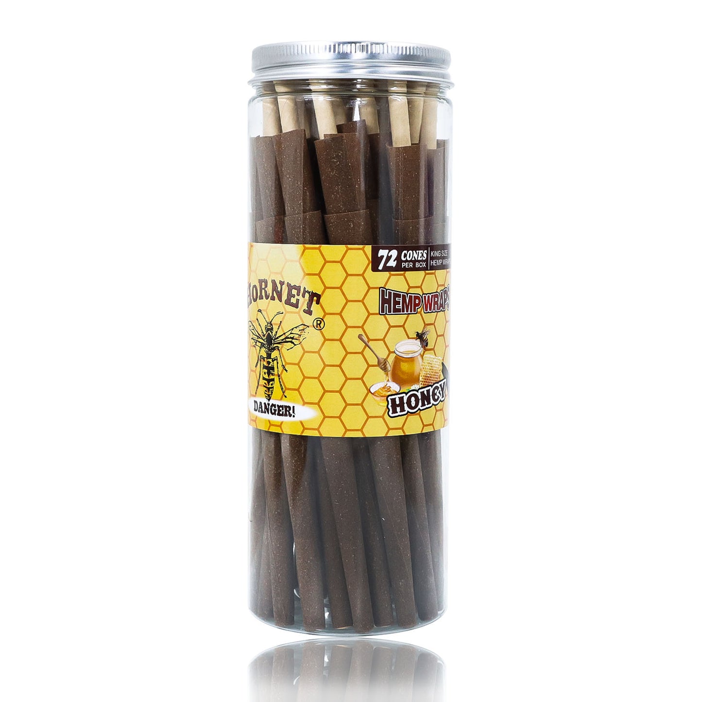 HORNET Honey Flavored Pre Rolled Cones, King Size Brown Pre Rolled Rolling Paper with tips, Slow Burning Rolling Cones & load, 72 PCS / Jar