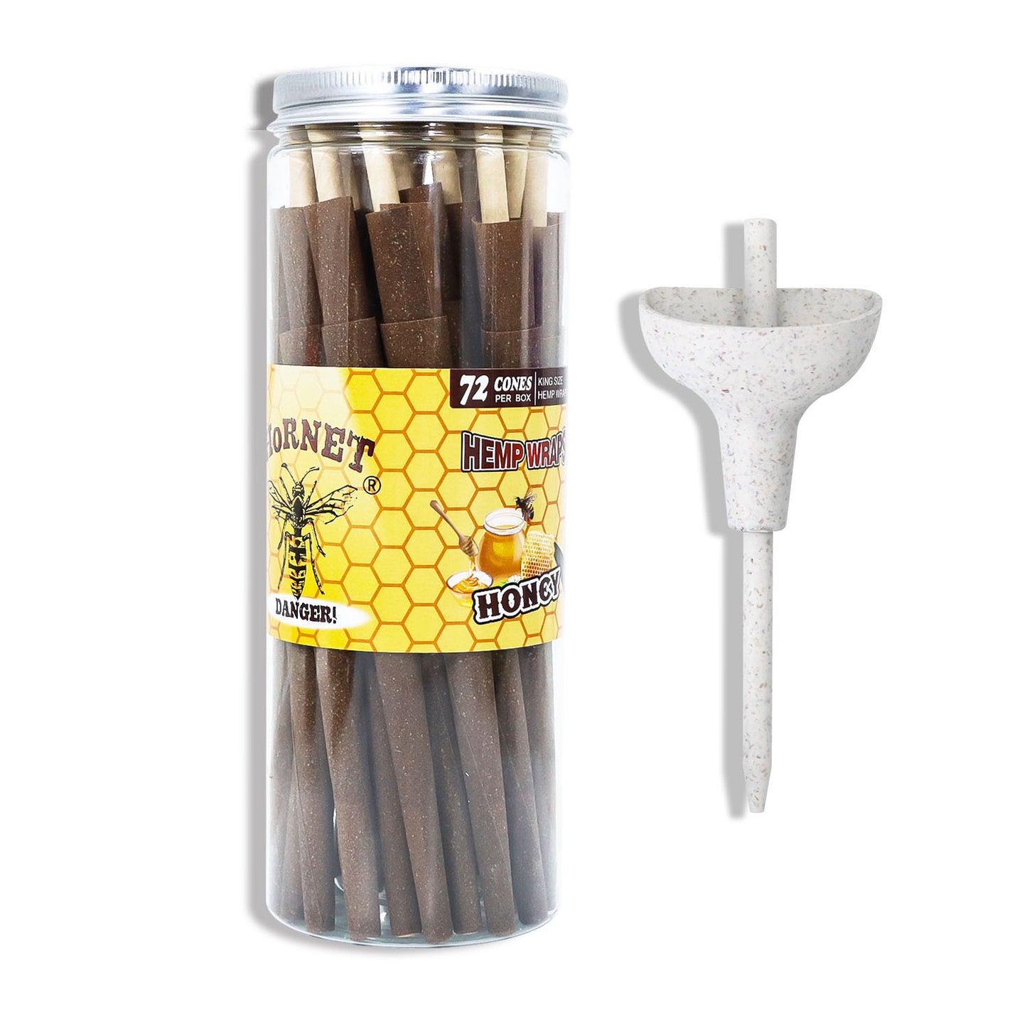 HORNET Honey Flavored Pre Rolled Cones, King Size Brown Pre Rolled Rolling Paper with tips, Slow Burning Rolling Cones & load, 72 PCS / Jar