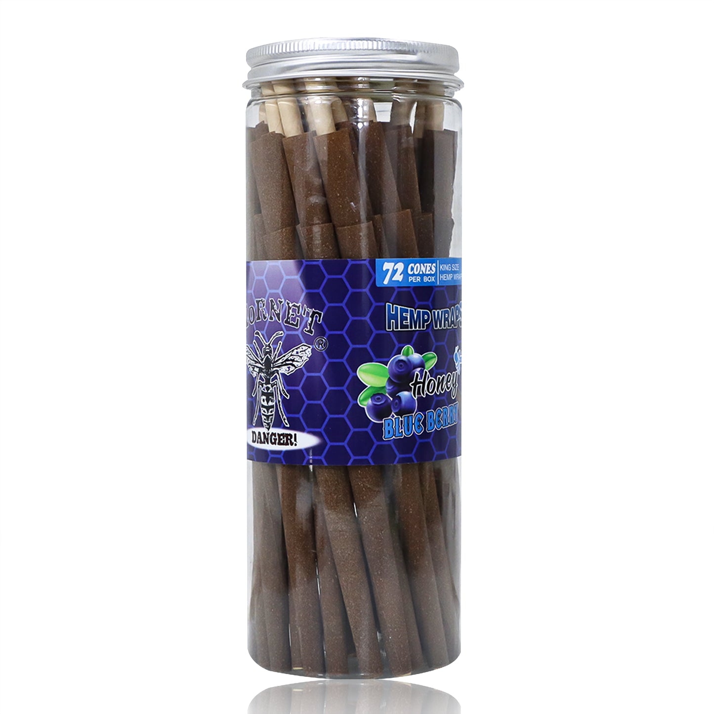 HORNET Blueberry Flavored Brown Pre Rolled Cones, King Size Pre Rolled Rolling Paper with tips, Slow Burning Rolling Cones & load, 72 PCS / Jar