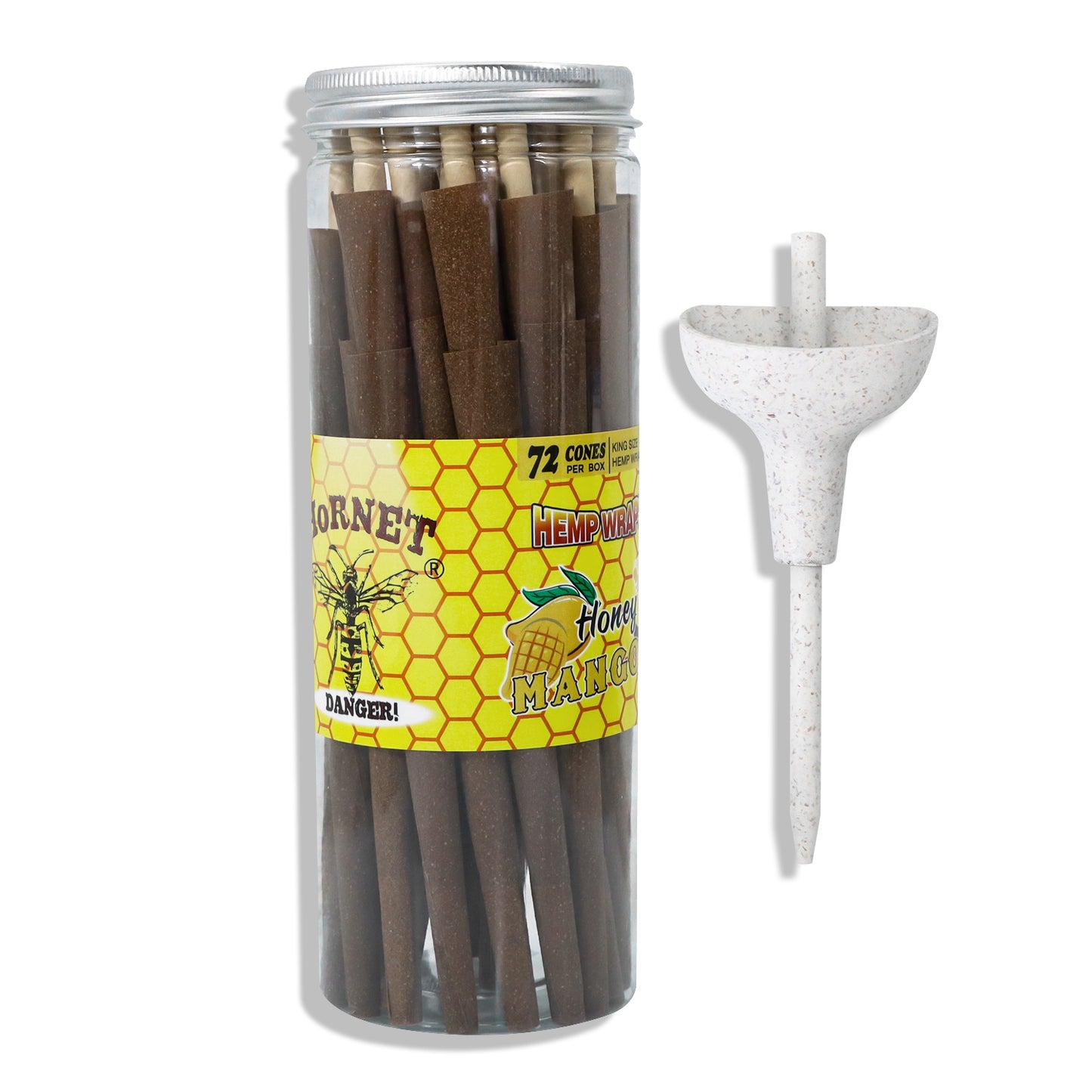 HORNET Mango Flavored Brown Pre Rolled Cones, King Size Pre Rolled Rolling Paper with tips, Slow Burning Rolling Cones & load, 72 PCS / Jar