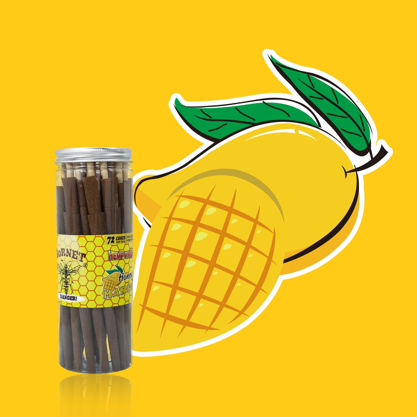 HORNET Mango Flavored Brown Pre Rolled Cones, King Size Pre Rolled Rolling Paper with tips, Slow Burning Rolling Cones & load, 72 PCS / Jar