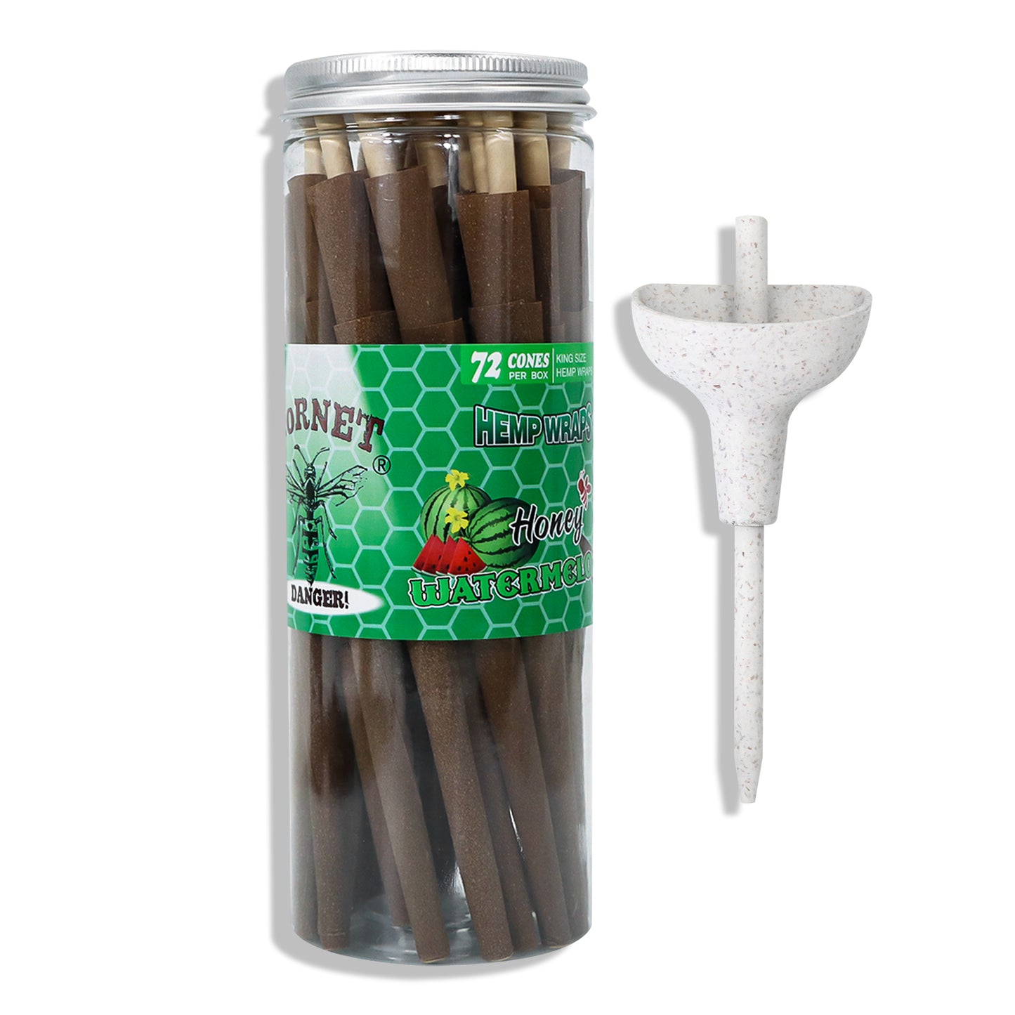 HORNET Watermelon Flavored Brown Pre Rolled Cones, King Size Pre Rolled Rolling Paper with tips, Slow Burning Rolling Cones & load, 72 PCS / Jar