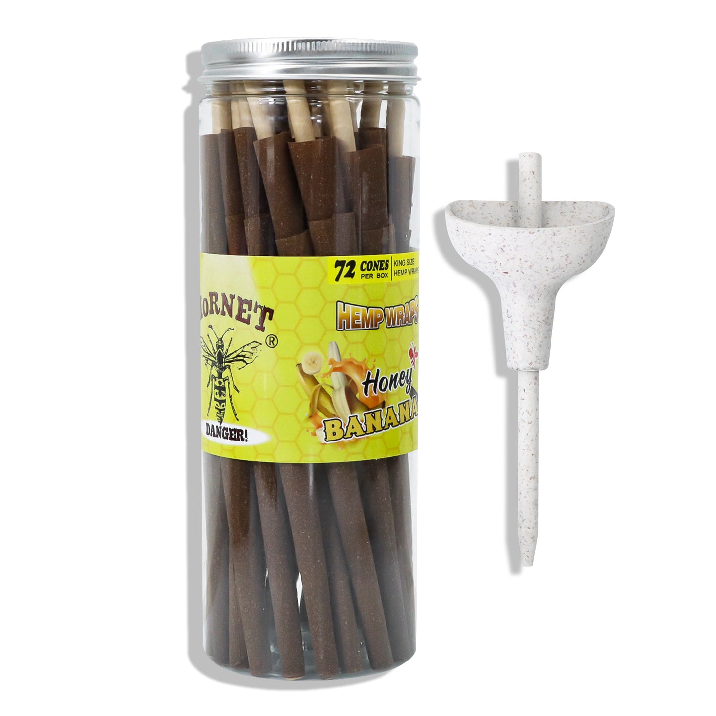HORNET Banana Flavored Brown Pre Rolled Cones, King Size Pre Rolled Rolling Paper with tips, Slow Burning Rolling Cones & load, 72 PCS / Jar