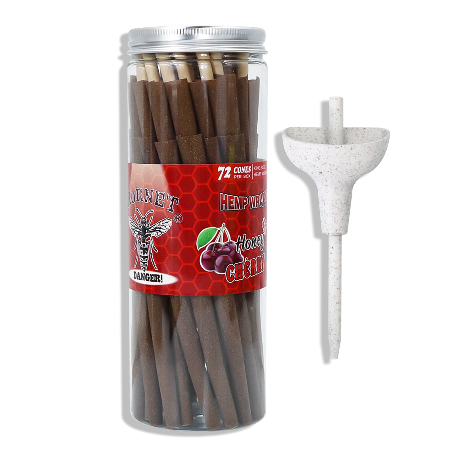 HORNET Cherry Flavored Brown Pre Rolled Cones, King Size Pre Rolled Rolling Paper with tips, Slow Burning Rolling Cones & load, 72 PCS / Jar