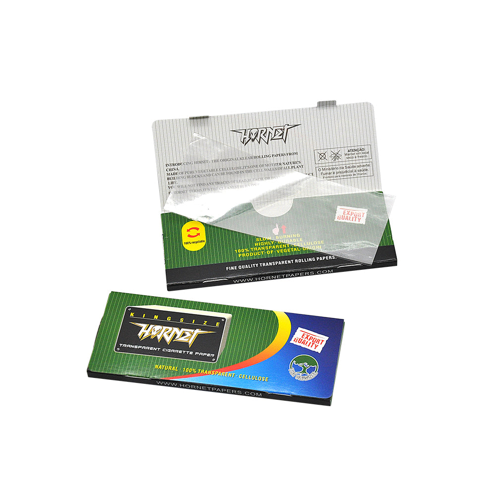 HORNET Silvery Transparent Cellulose Rolling Papers, King Size Clear Rolling Paper, 50 Pieces / Pack 24 Packs / Box
