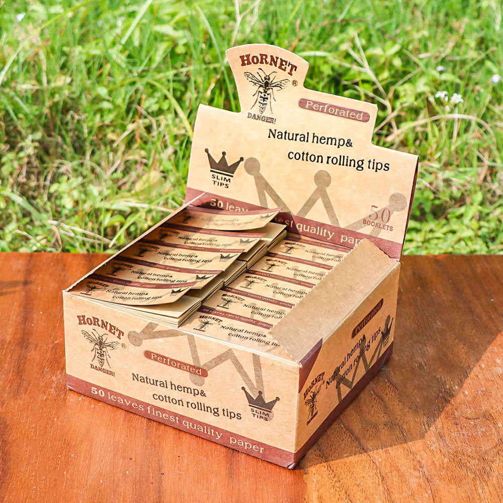 HORNET Natural Organic Rolling Tip, Brown Slim Rolling Tips, 50 Tips / Pack 50 Pack / Box