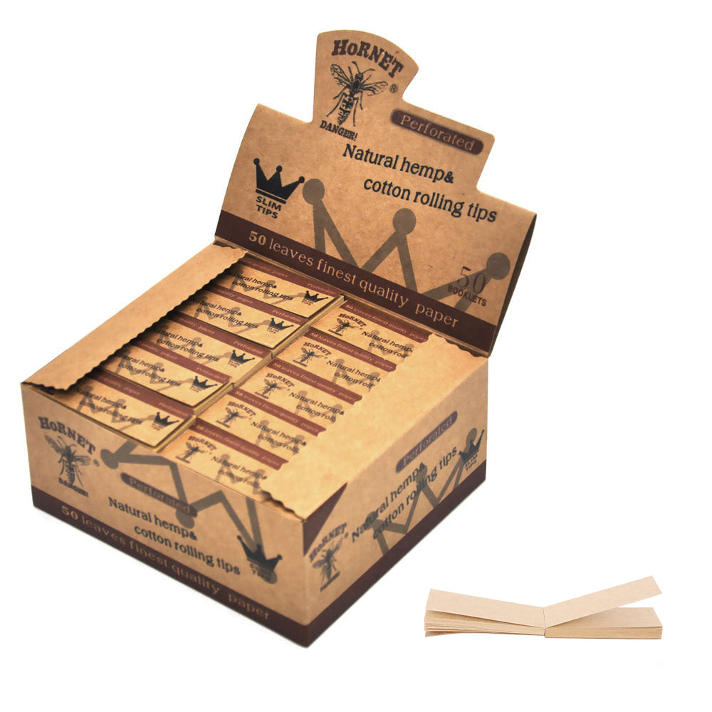 HORNET Natural Organic Rolling Tip, Brown Slim Rolling Tips, 50 Tips / Pack 50 Pack / Box