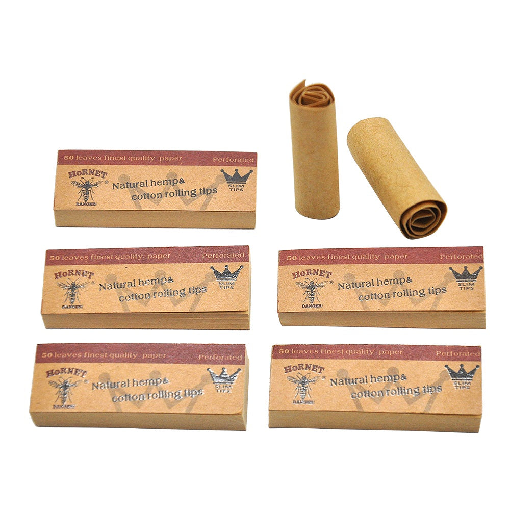 HORNET Natural Organic Rolling Tip, Brown Slim Rolling Tips, 50 Tips / Pack 50 Pack / Box