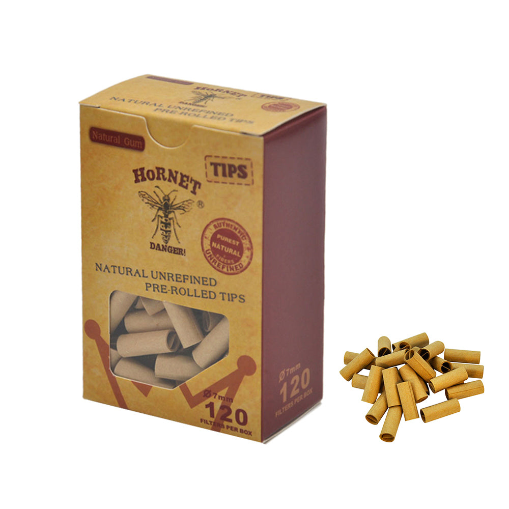 HORNET Ø 7 Pre Rolled Tips, Brown Organic Cigarette Rolled Tips, 120 Tips / Pack 12 Packs / Box