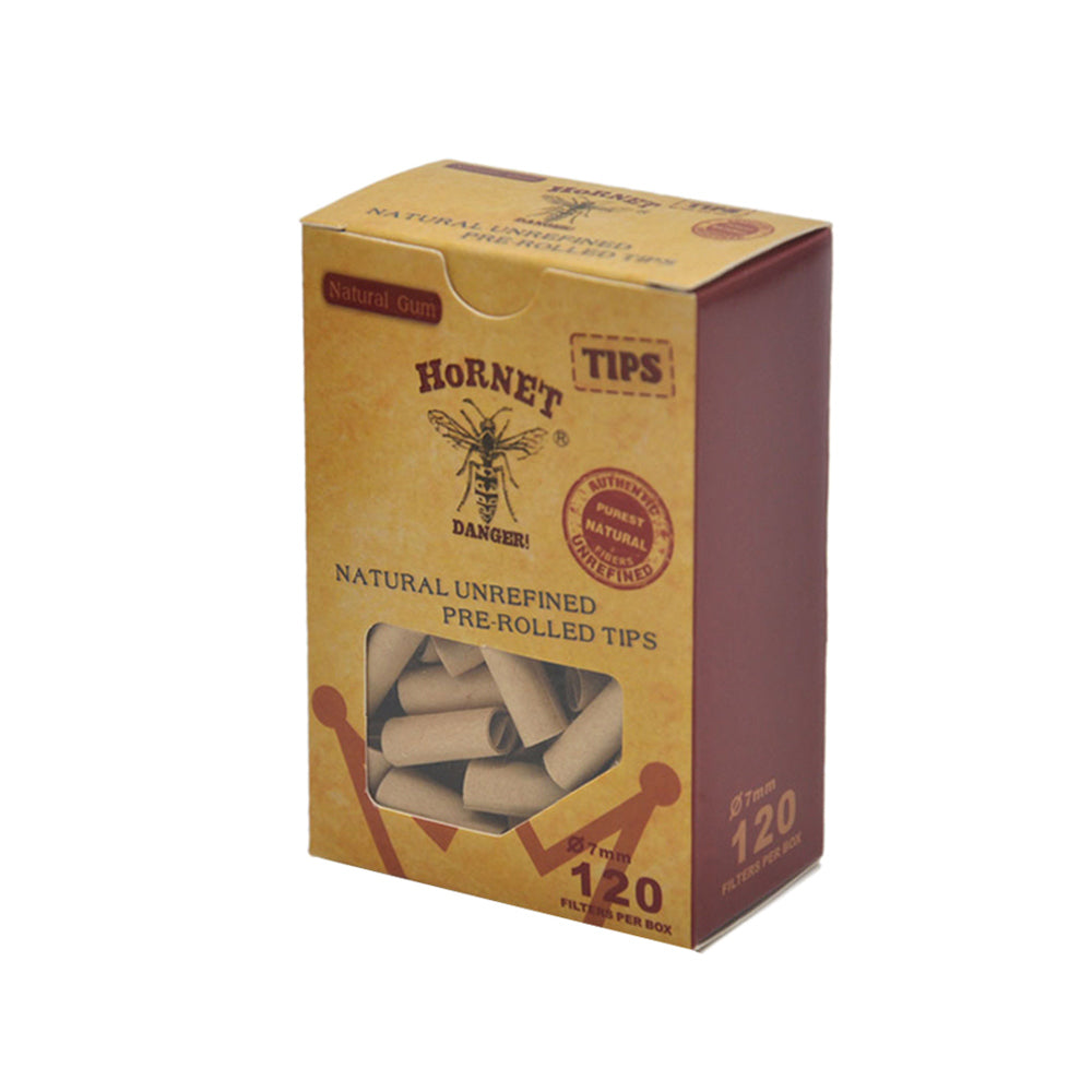 HORNET Ø 7 Pre Rolled Tips, Brown Organic Cigarette Rolled Tips, 120 Tips / Pack 12 Packs / Box