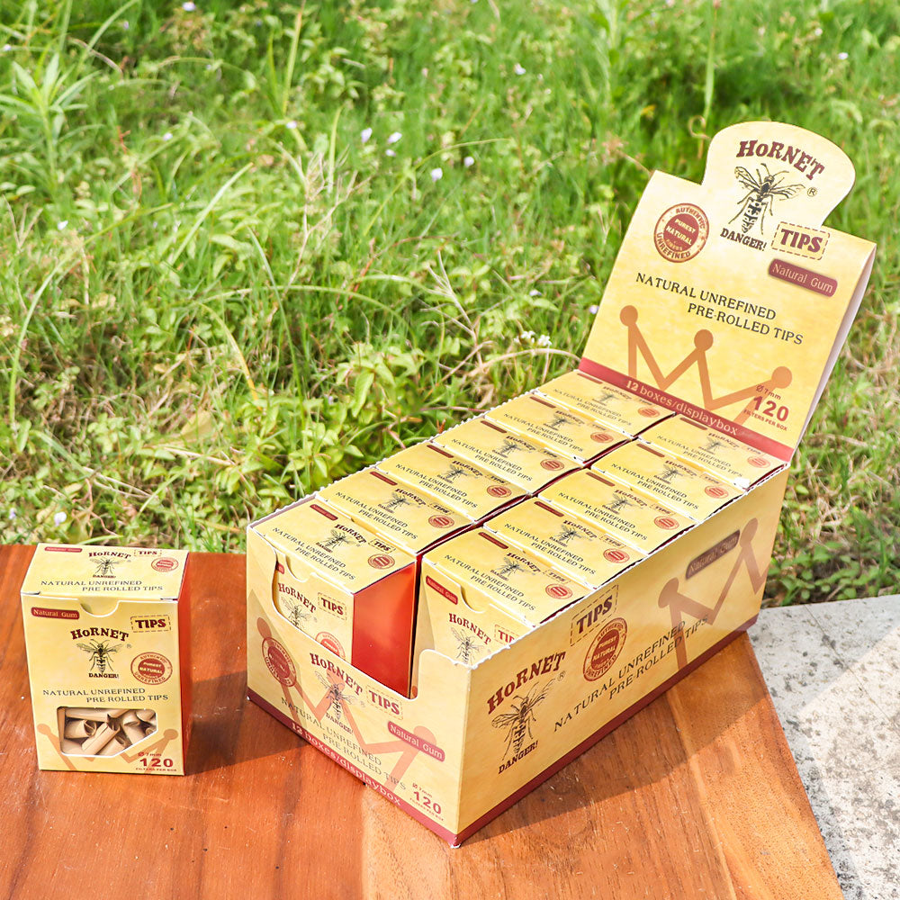 HORNET Ø 7 Pre Rolled Tips, Brown Organic Cigarette Rolled Tips, 120 Tips / Pack 12 Packs / Box