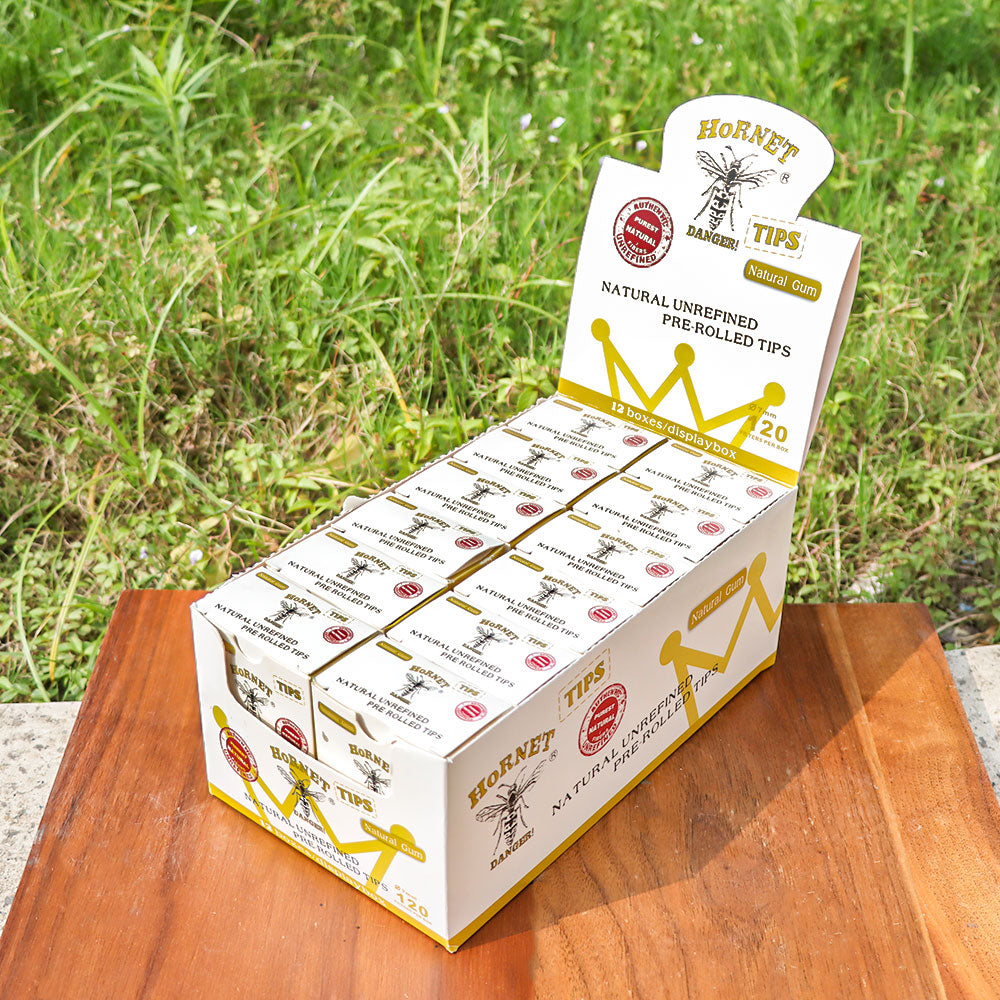 HORNET Ø 7 Pre Rolled Tips, White Natural Original Tips, 120 Tips / Pack 12 Packs / Box