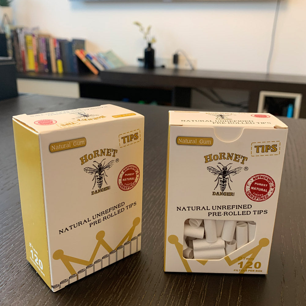 HORNET Ø 7 Pre Rolled Tips, White Natural Original Tips, 120 Tips / Pack 12 Packs / Box