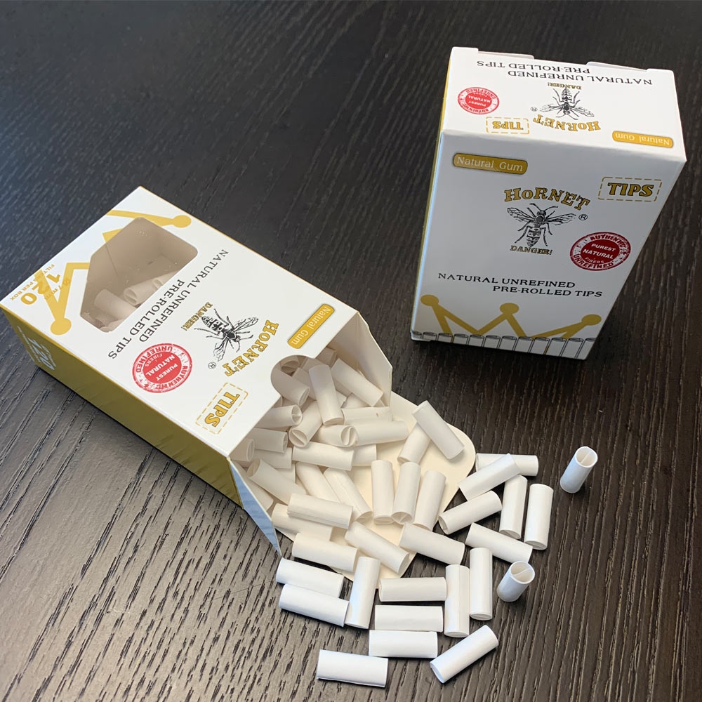 HORNET Ø 7 Pre Rolled Tips, White Natural Original Tips, 120 Tips / Pack 12 Packs / Box