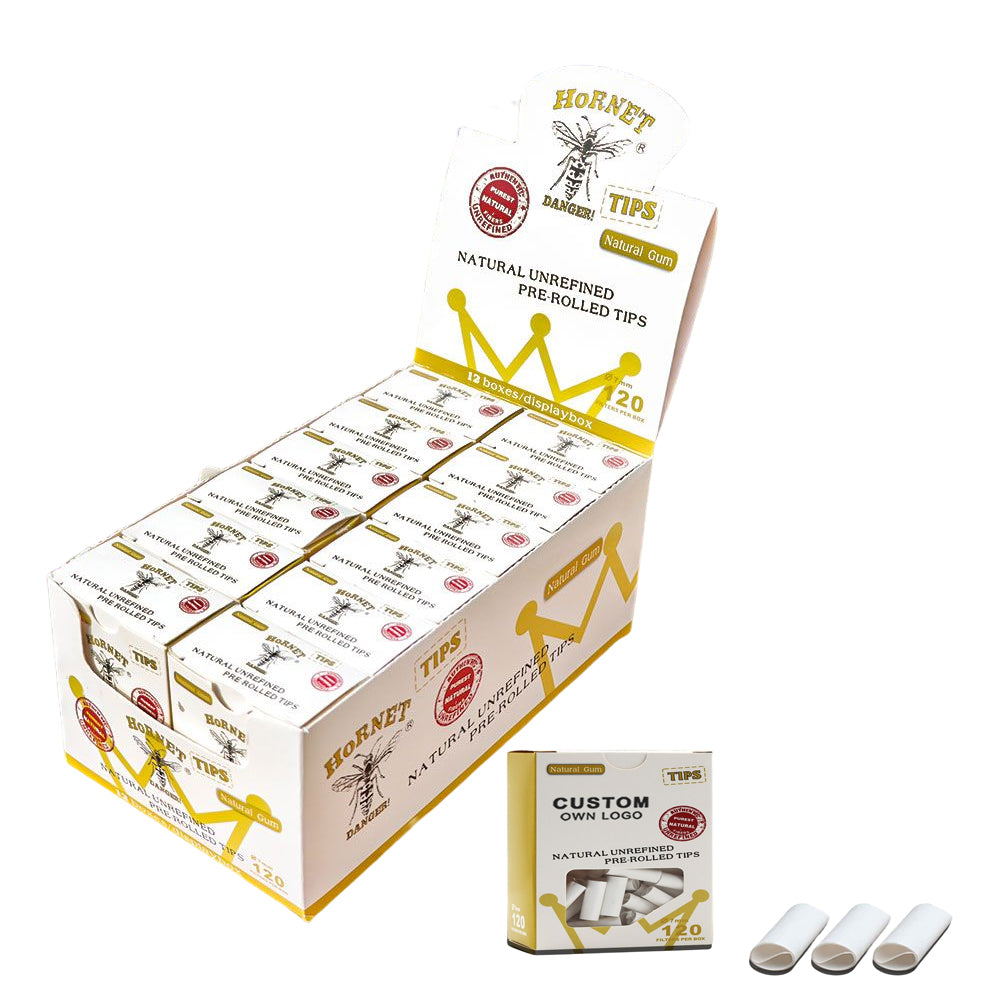 HORNET Ø 7 Pre Rolled Tips, White Natural Original Tips, 120 Tips / Pack 12 Packs / Box