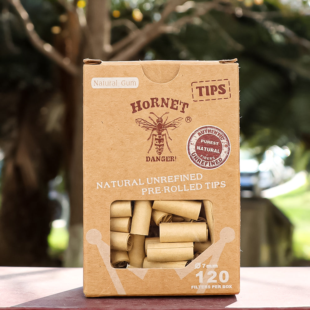 HORNET Ø 7 Pre Rolled Tips, Brown Organic Cigarette Rolled Tips, 120 Tips / Pack 12 Packs / Box