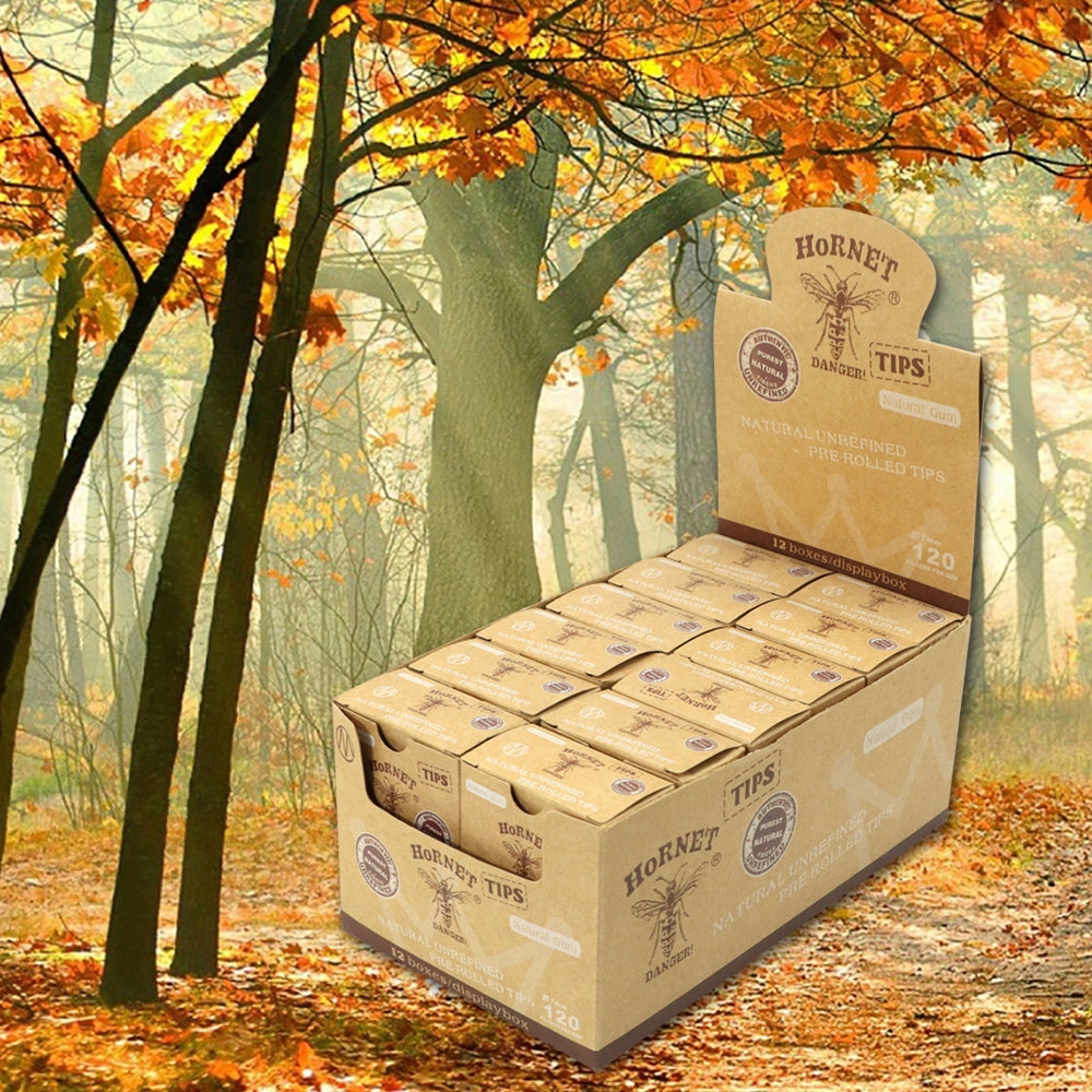 HORNET Ø 7 Pre Rolled Tips, Brown Organic Cigarette Rolled Tips, 120 Tips / Pack 12 Packs / Box