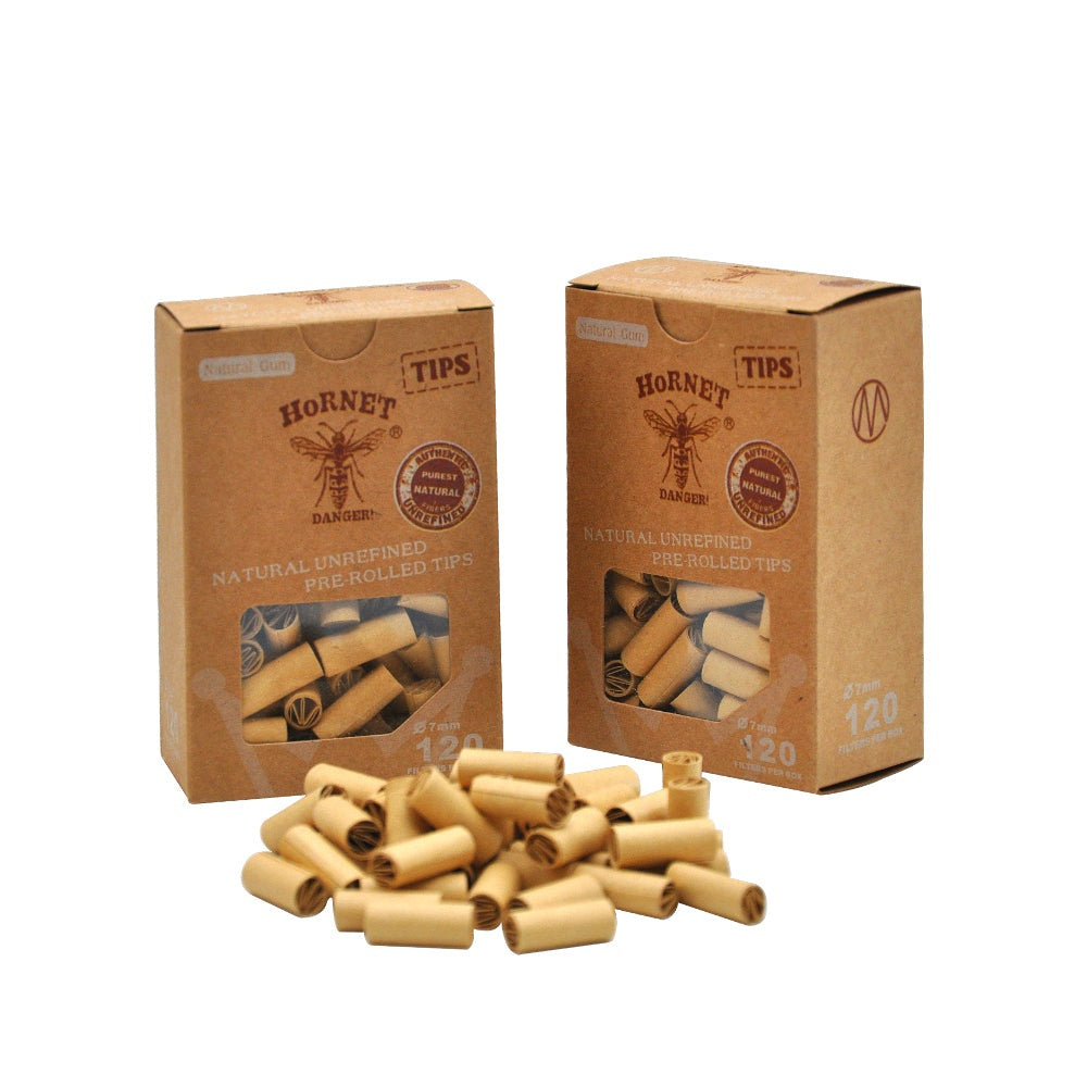HORNET Ø 7 Pre Rolled Tips, Brown Organic Cigarette Rolled Tips, 120 Tips / Pack 12 Packs / Box