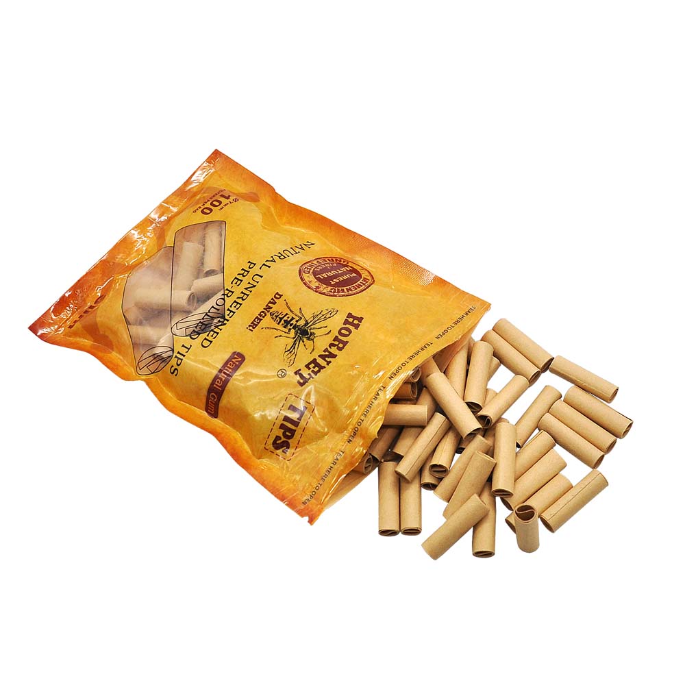 HORNET Ø 7 Slim Pre Rolled Tips, Brown Organic Cigarette Rolling Tips, 100 Tips / Pack