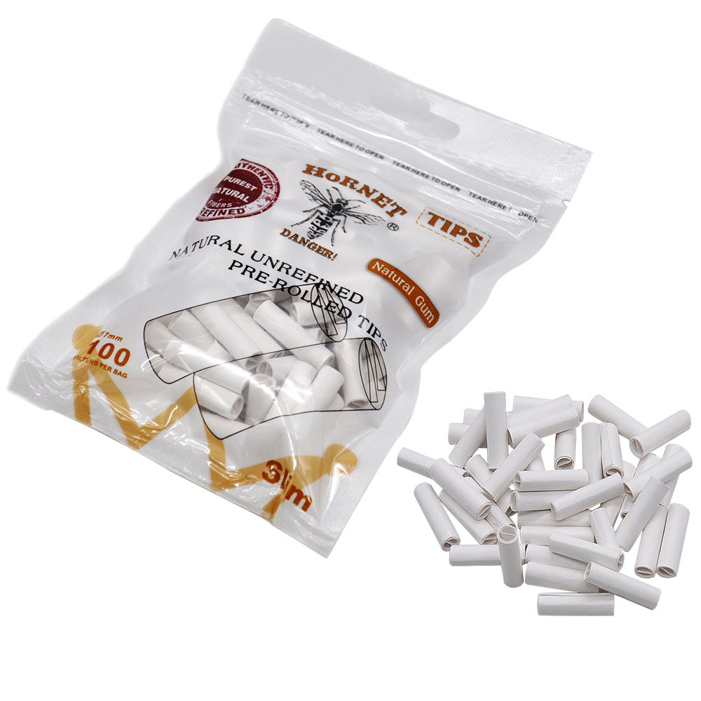 HORNET Ø 7 Slim Pre Rolled Tips, Brown Organic Cigarette Rolling Tips, 100 Tips / Pack