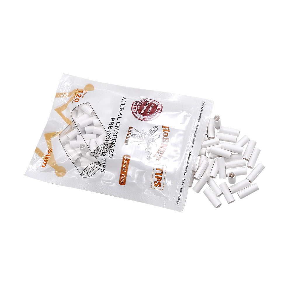 HORNET Ø 6 Slim Pre Rolled Tips, White Organic Cigarette Rolling Tips, 120 Tips / Pack