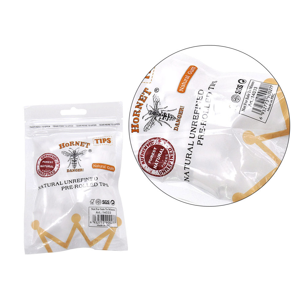 HORNET Ø 6 Slim Pre Rolled Tips, White Organic Cigarette Rolling Tips, 120 Tips / Pack