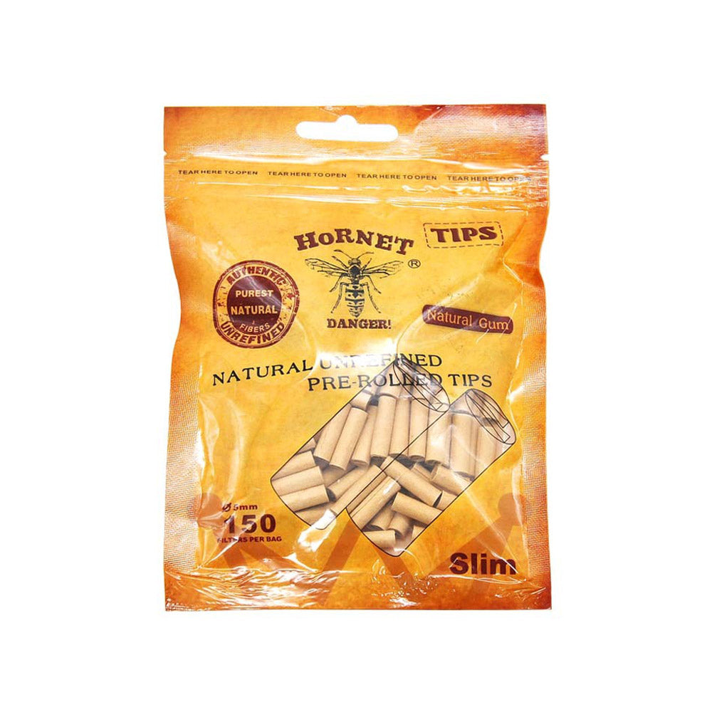 HORNET Ø 5 Slim Pre Rolled Tips, Brown Organic Cigarette Rolling Tips, 150 Tips / Pack
