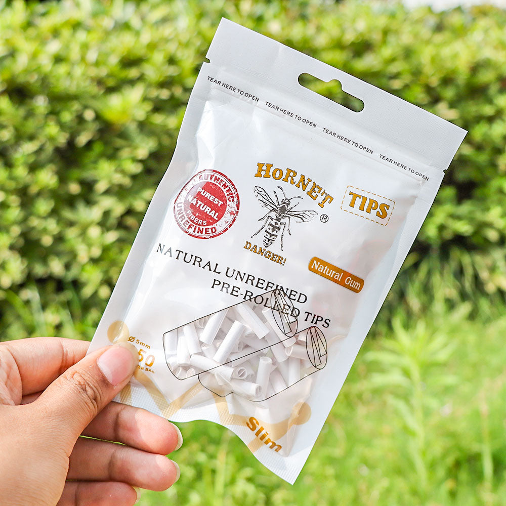 HORNET Ø 5 Pre Rolled Tips, White Organic Cigarette Rolling Tips, 150 Tips / Pack