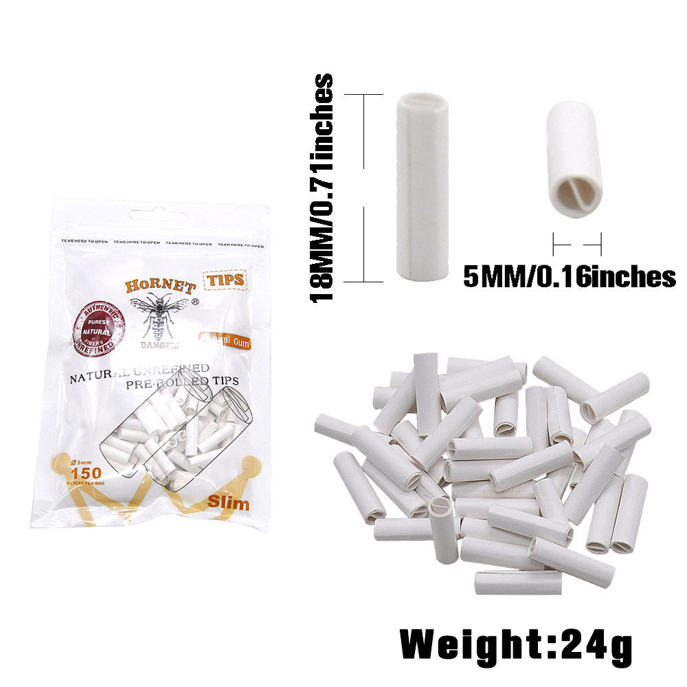 HORNET Ø 5 Pre Rolled Tips, White Organic Cigarette Rolling Tips, 150 Tips / Pack