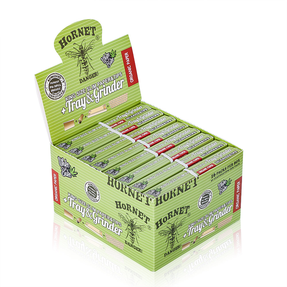 HORNET King Size Rolling Paper With Rolling Tips, Ultra Thin Natural Rolling Papers & Grinder, Green Package Kit, 50 PCS / Pack 16 Pack / Box