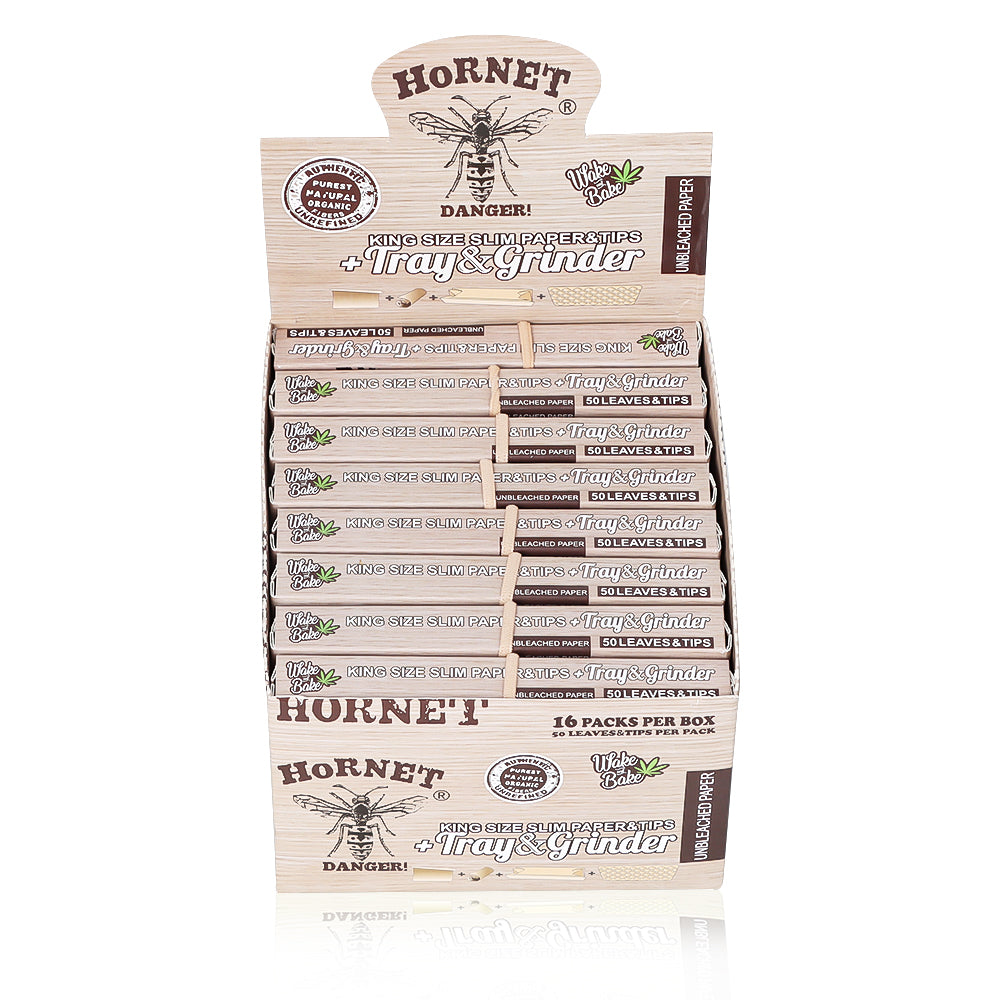 HORNET King Size Rolling Paper With Rolling Tips, Ultra Thin Natural Rolling Papers & Grinder, Brown Package Kit, 50 PCS / Pack 16 Pack / Box
