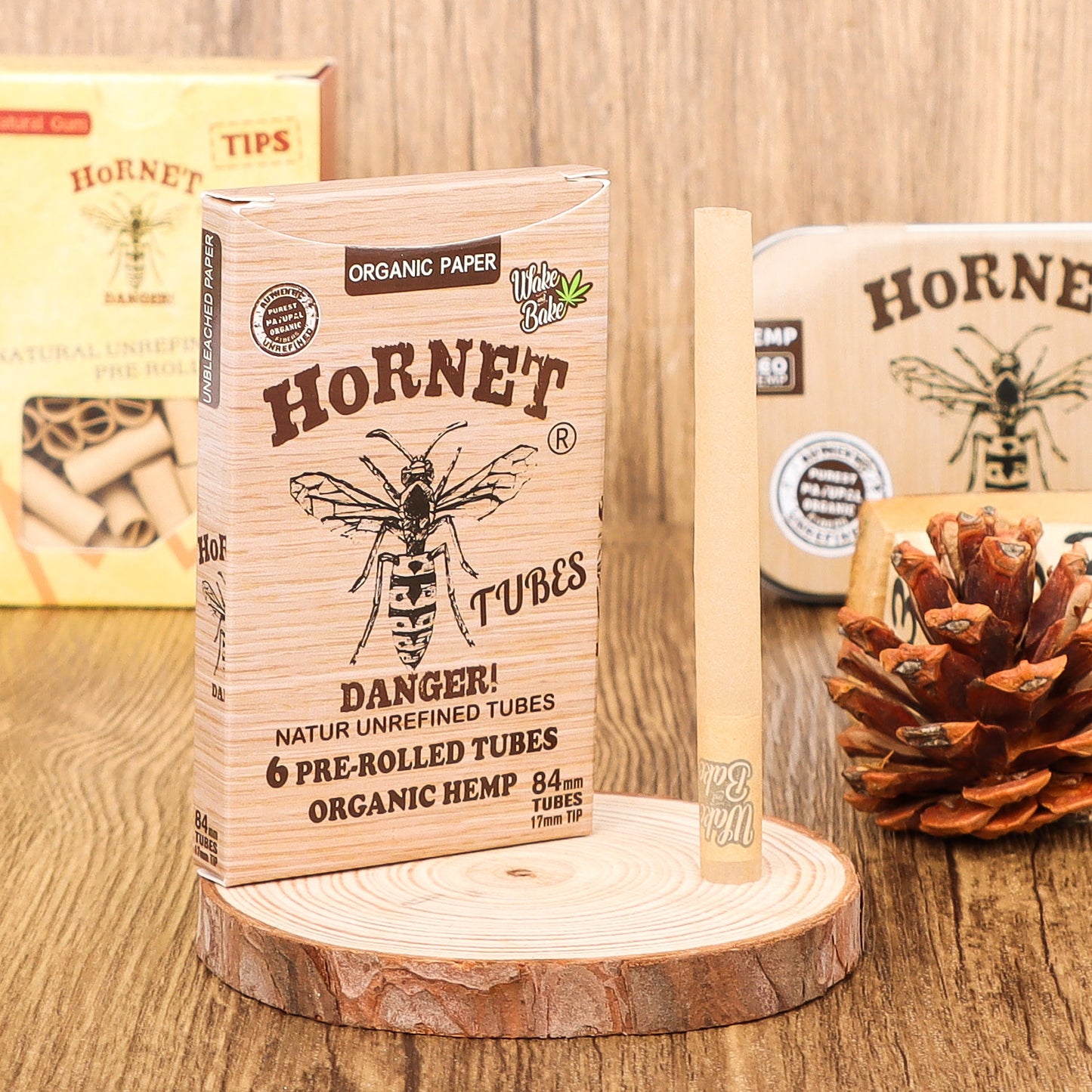 HORNET 84 mm Brown Pre Rolled Cones, Natural Rolling Cones, Slow Burning Pre Rolled Rolling Paper, 6 PCS / Pack 30 Packs / Box