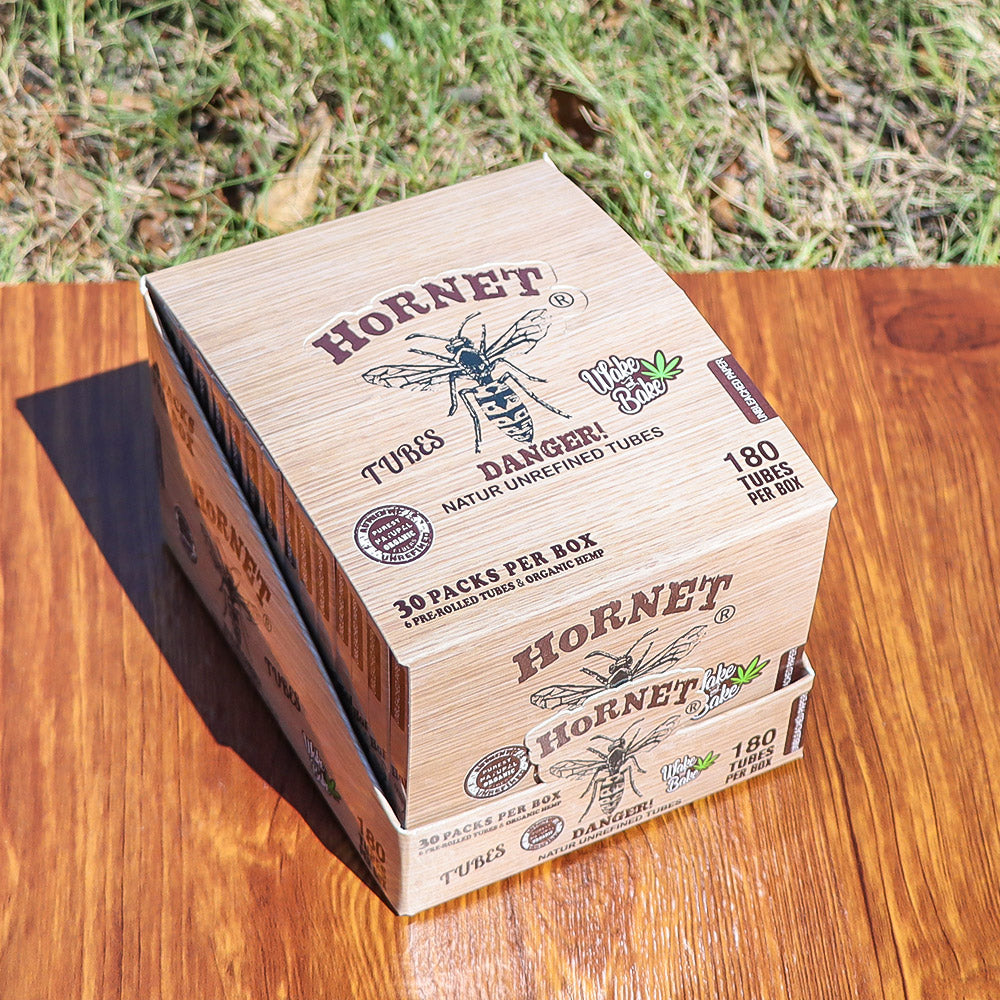 HORNET 84 mm Brown Pre Rolled Cones, Natural Rolling Cones, Slow Burning Pre Rolled Rolling Paper, 6 PCS / Pack 30 Packs / Box