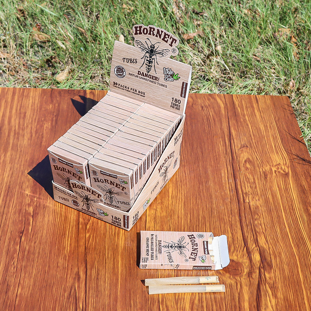 HORNET 84 mm Brown Pre Rolled Cones, Natural Rolling Cones, Slow Burning Pre Rolled Rolling Paper, 6 PCS / Pack 30 Packs / Box