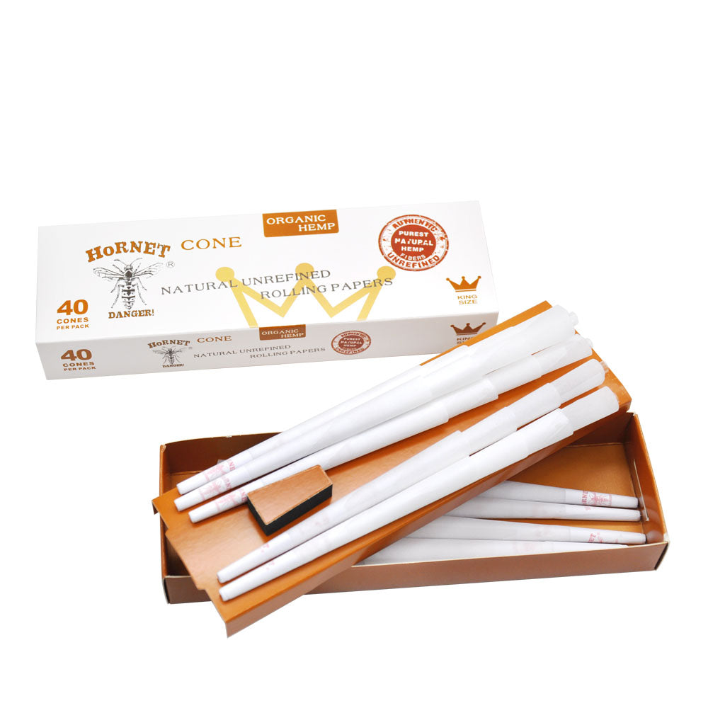 HORNET King Size White Pre Rolled Cones, Natural Rolling Cones, Slow Burning Pre Rolled Rolling Paper, 40 PCS / Pack 12 Packs / Box