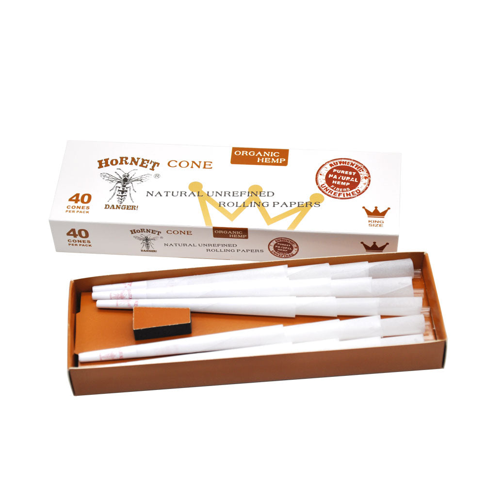HORNET King Size White Pre Rolled Cones, Natural Rolling Cones, Slow Burning Pre Rolled Rolling Paper, 40 PCS / Pack 12 Packs / Box