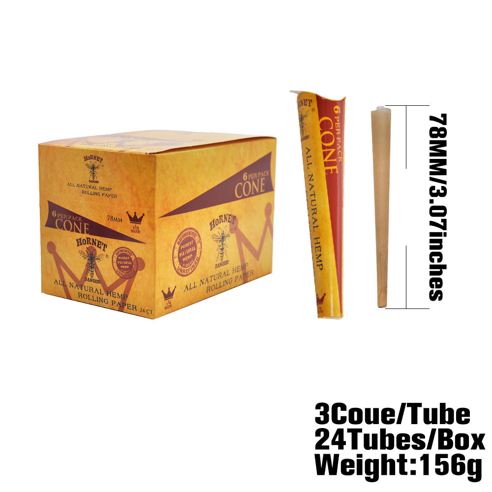 HORNET 1 1/4 Size Pre Rolled Cones, Natural Rolling Cones, Slow Burning Pre Rolled Rolling Paper, 6 PCS / Pack 24 Packs / Box